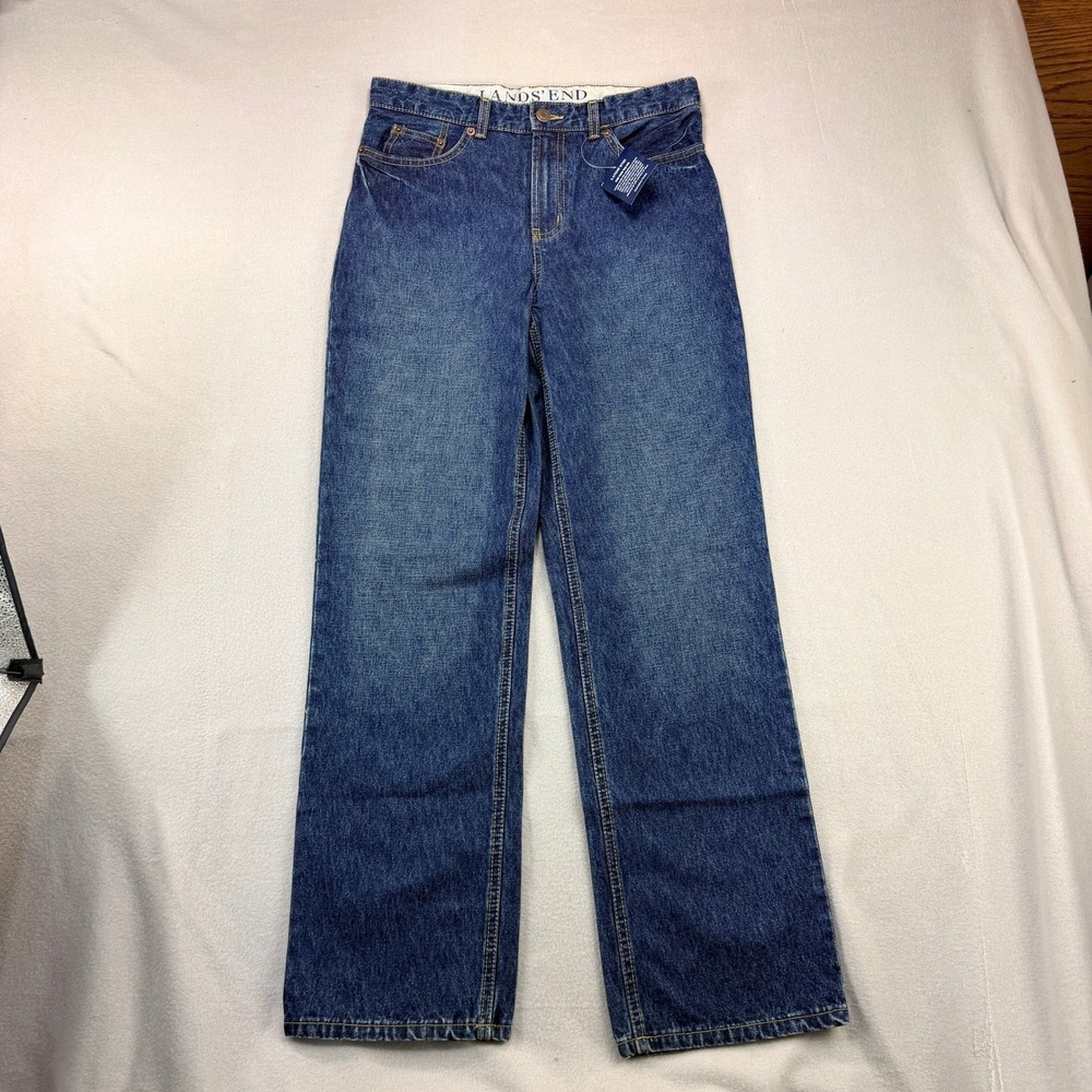 Lands End Boys Size 16 Straight Leg Blue Jeans Medium Wash Adjustable Waist New